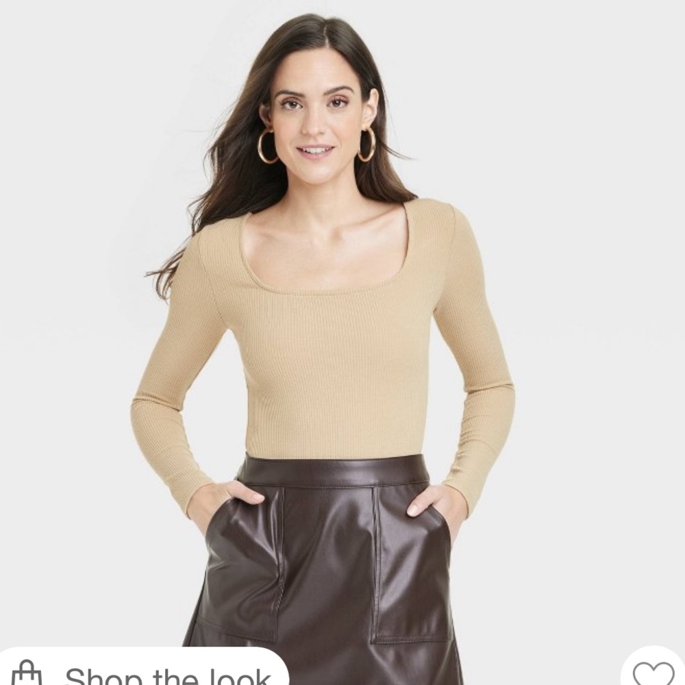 Women’s Slim-Fit Bodysuit from A New Day - Tan XL